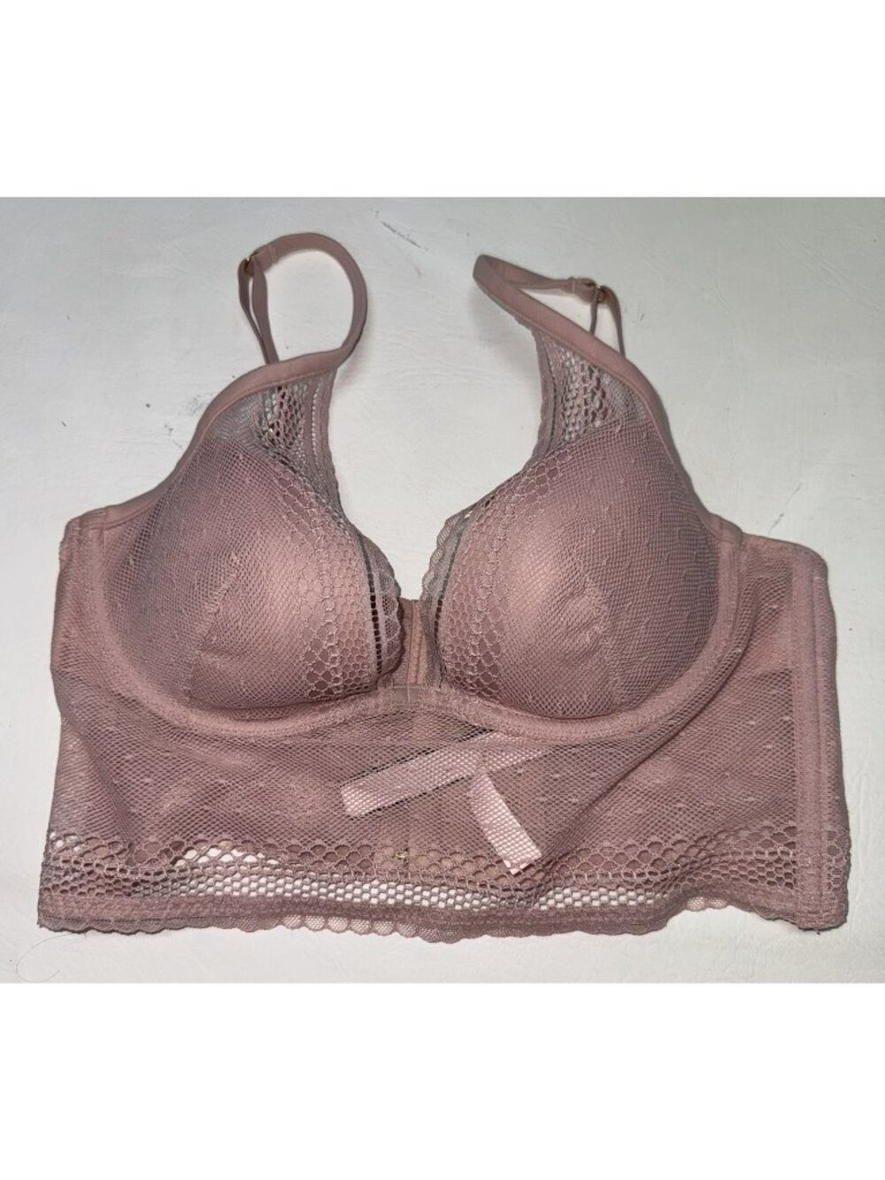 Vicorias Secret Incredible Lace Plunge Longline Bra Vintage Rose Pink 32C Fairy